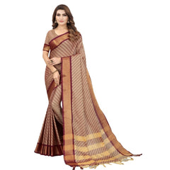 Generic Women's Art Silk Woven Design Sambhalpuri Saree With Unstitched Blouse (Brown)