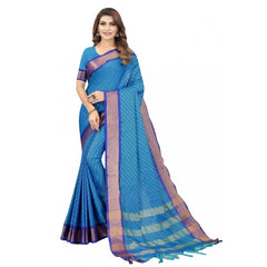 Generischer Sambhalpuri-Sari aus gewebter Kunstseide für Damen mit ungesäumter Bluse (blau)