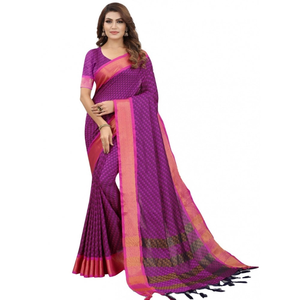 Generic Women's Art Silk Woven Design Venkatgiri Saree With Unstitched Blouse (Purple)