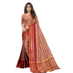 Generic Women's Art Silk Woven Design Ilkal Saree With Unstitched Blouse (Red)