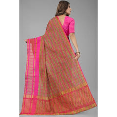 Generic Women's Art Silk Woven Design Ilkal Saree With Unstitched Blouse (Pink)