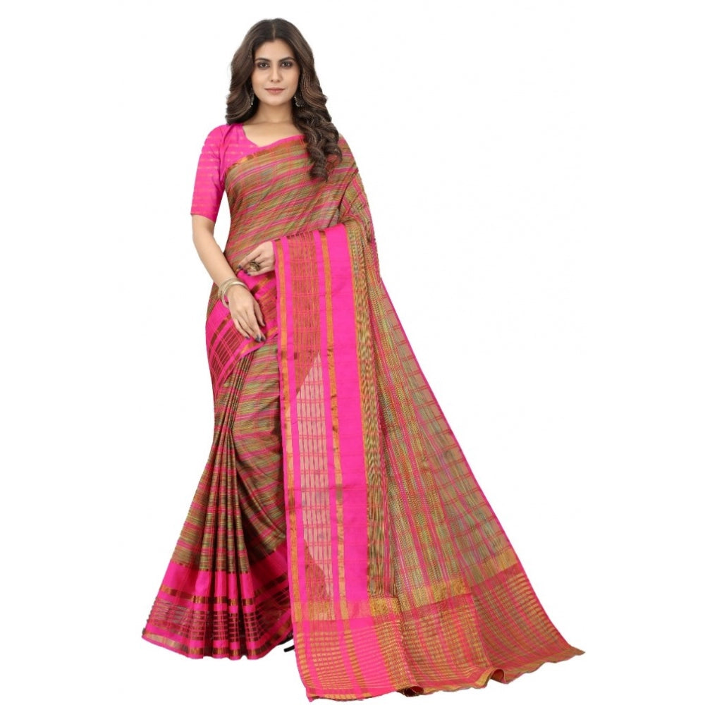 Generic Women's Art Silk Woven Design Ilkal Saree With Unstitched Blouse (Pink)