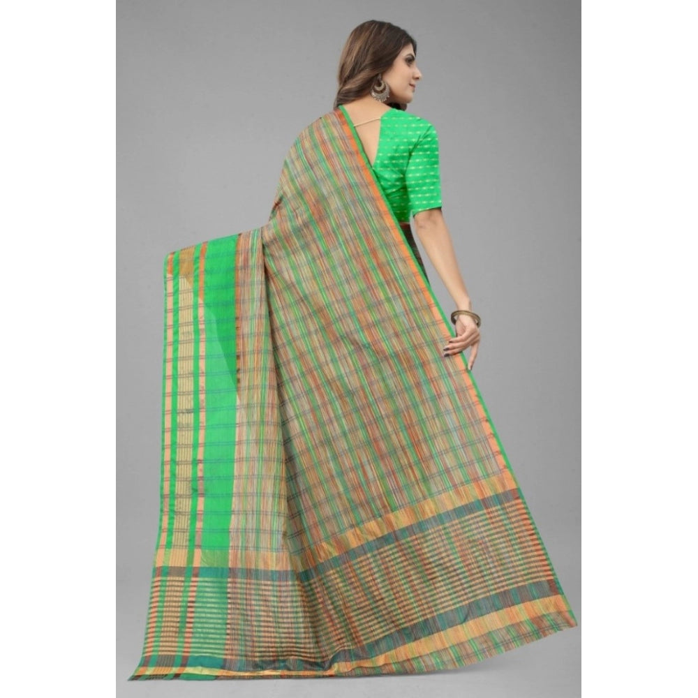 Generic Women's Art Silk Woven Design Ilkal Saree With Unstitched Blouse (Green)