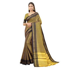 Generic Women's Cotton Blend Woven Design Kanjeevaram Saree With Unstitched Blouse (Green)