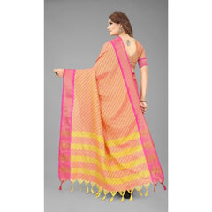 Generisches Damen-Sari aus Mysore-Seide mit gewebtem Kunstseidendesign und ungesäumter Bluse (Orange)