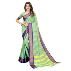 Generic Women's Art Silk Woven Design Assam Silk Saree With Unstitched Blouse (Green)