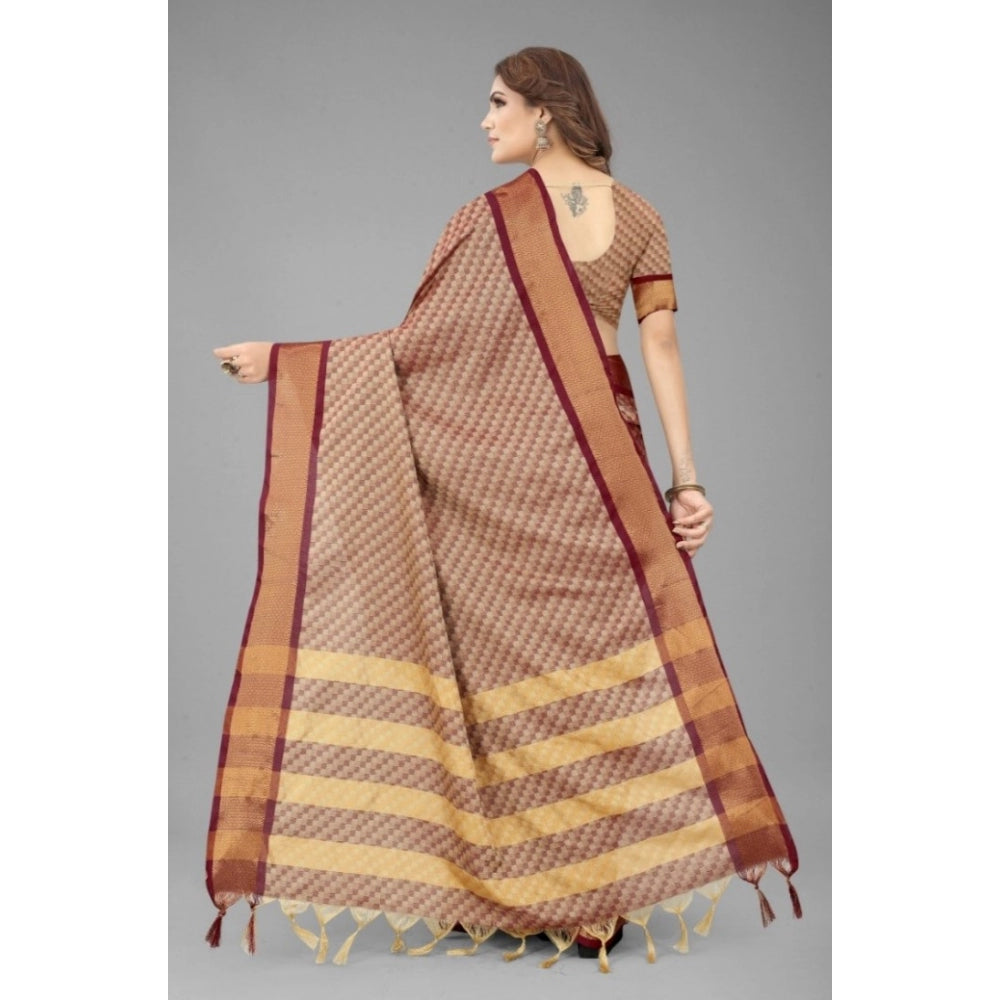 Generic Women's Art Silk Woven Design Sambhalpuri Saree With Unstitched Blouse (Brown)