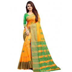 Generic Women's Art Silk Woven Design Venkatgiri Saree With Unstitched Blouse (Yellow)