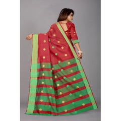 Generic Women's Art Silk Woven Design Ilkal Saree With Unstitched Blouse (Red)