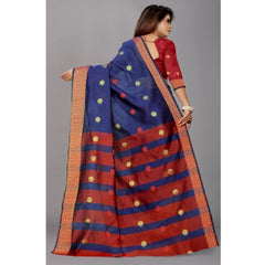 Generic Women's Art Silk Woven Design Kasavu Saree With Unstitched Blouse (Navy Blue)