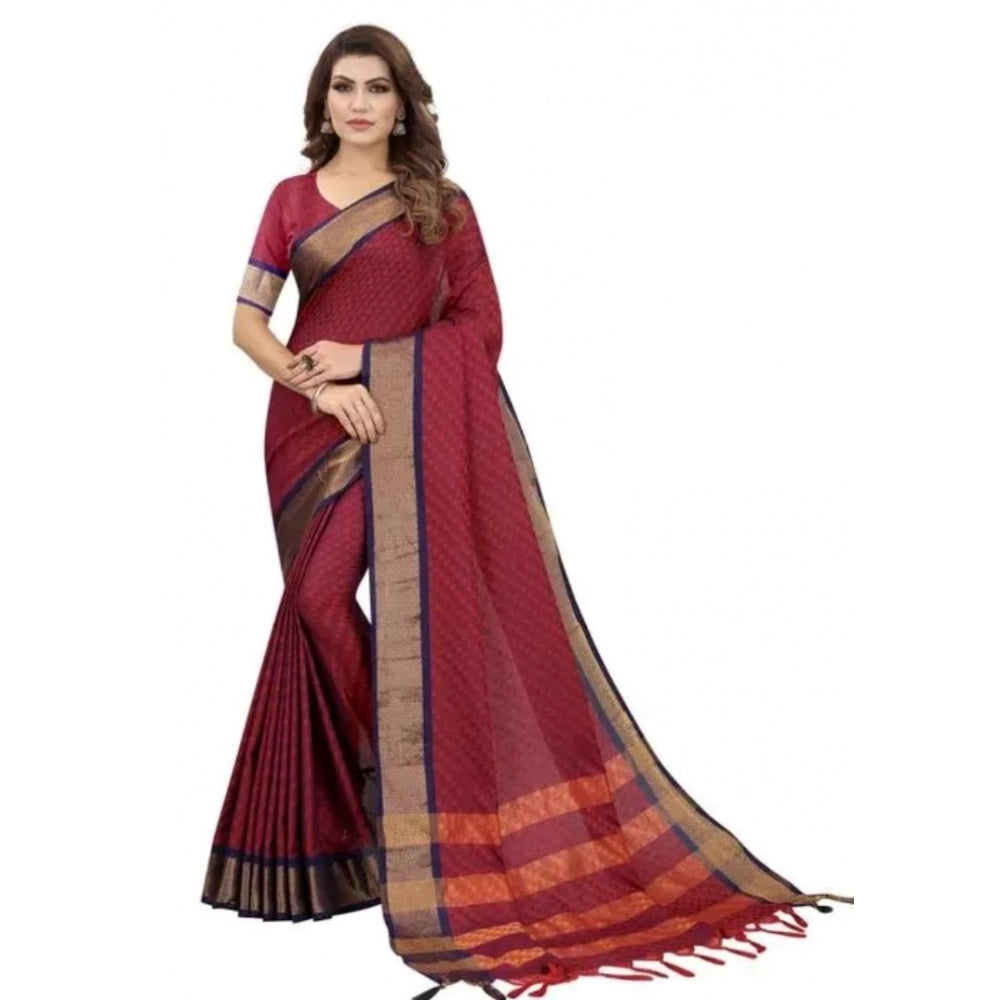 Generic Women's Art Silk Woven Design Venkatgiri Saree With Unstitched Blouse (Red)