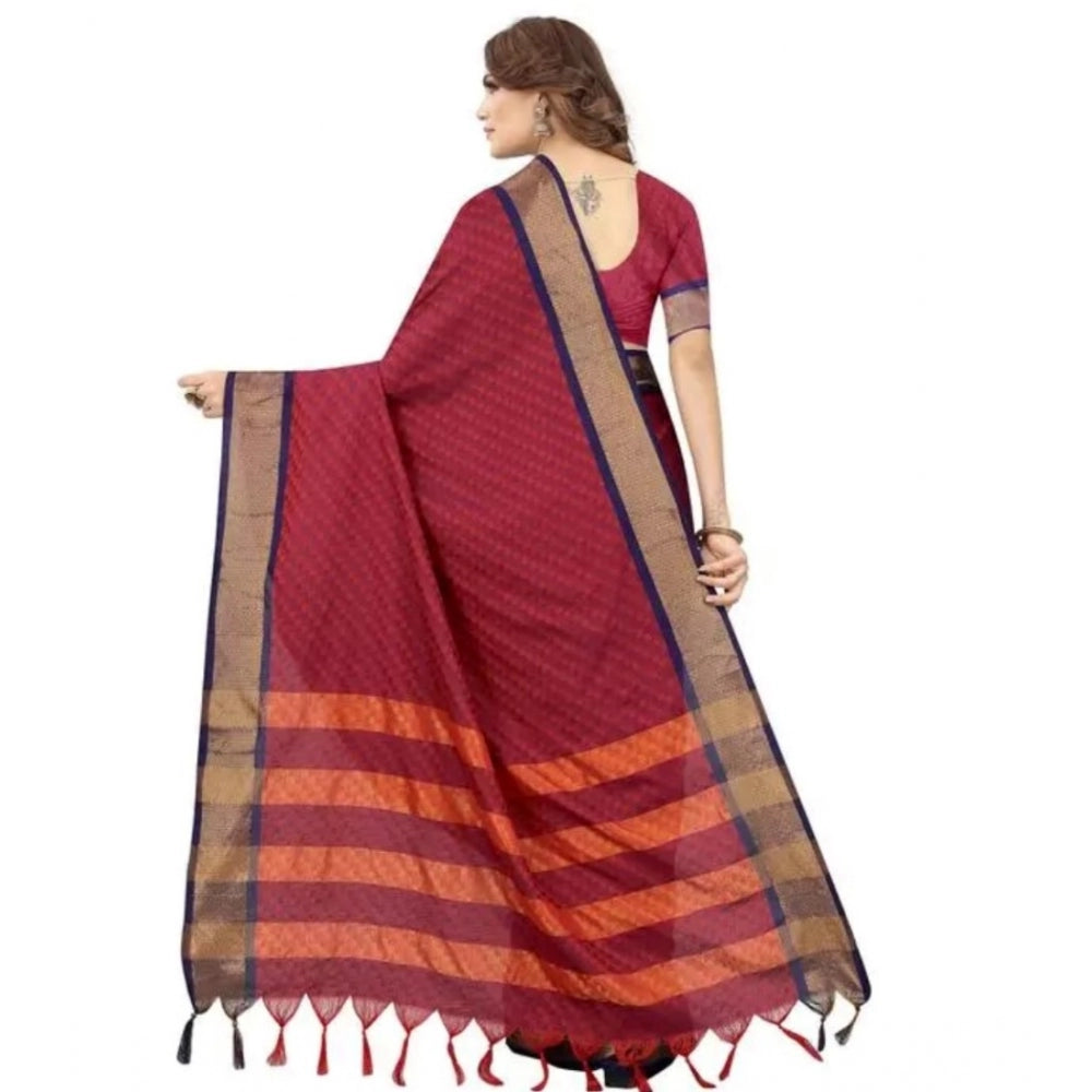 Generic Women's Art Silk Woven Design Venkatgiri Saree With Unstitched Blouse (Red)