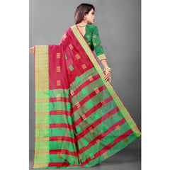 Generic Women's Art Silk Woven Design Venkatgiri Saree With Unstitched Blouse (Red)