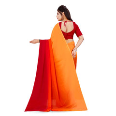 Generischer Georgette-Sari für Damen mit Aufdruck und ungesäumter Bluse (Orange, 5–6 m)