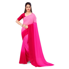 Generischer Georgette-Sari für Damen mit Aufdruck und ungesäumter Bluse (Rosa, 5–6 m)