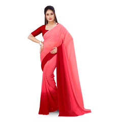 Generischer Georgette-Sari für Damen mit Aufdruck und ungesäumter Bluse (Rosa, 5–6 m)