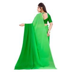 Generischer Georgette-Sari für Damen mit Aufdruck und ungesäumter Bluse (Grün, 5–6 Meter)