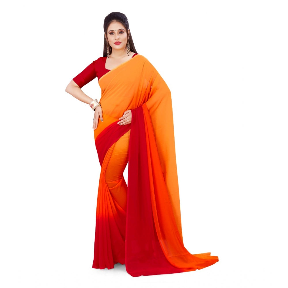 Generic Women's Georgette Printed Saree With Unstitched Blouse (Orange, 5-6 Mtrs)