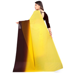 Generischer Georgette-Sari für Damen mit Aufdruck und ungesäumter Bluse (Gelb, 5–6 Meter)