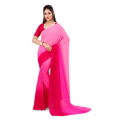 Generischer Georgette-Sari für Damen mit Aufdruck und ungesäumter Bluse (Rosa, 5–6 m)