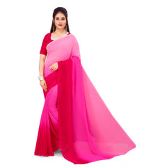 Generischer Georgette-Sari für Damen mit Aufdruck und ungesäumter Bluse (Rosa, 5–6 m)