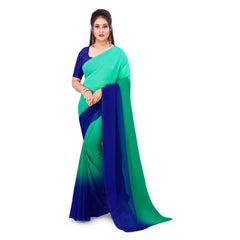 Generic Women's Georgette Printed Saree With Unstitched Blouse (Turquoise Green, 5-6 Mtrs)