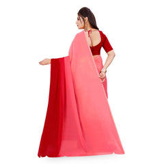 Generischer Georgette-Sari für Damen mit Aufdruck und ungesäumter Bluse (Rosa, 5–6 m)