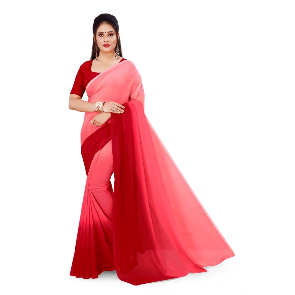 Generischer Georgette-Sari für Damen mit Aufdruck und ungesäumter Bluse (Rosa, 5–6 m)