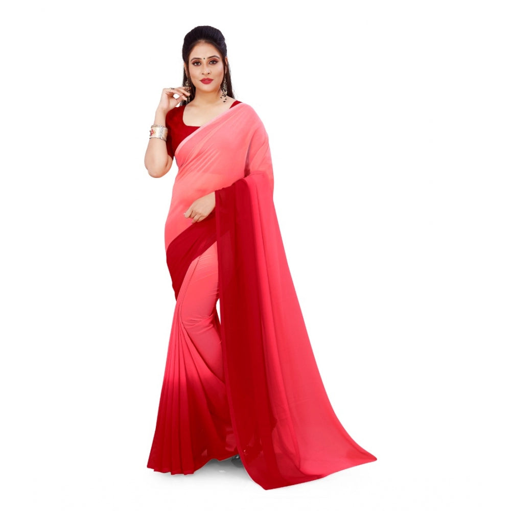 Generischer Georgette-Sari für Damen mit Aufdruck und ungesäumter Bluse (Rosa, 5–6 m)