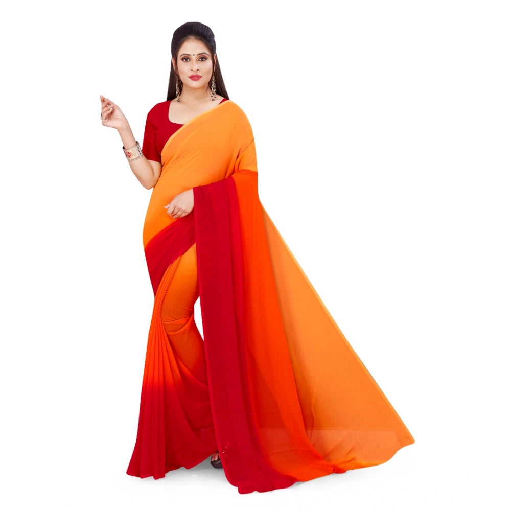 Generic Women's Georgette Printed Saree With Unstitched Blouse (Orange, 5-6 Mtrs)