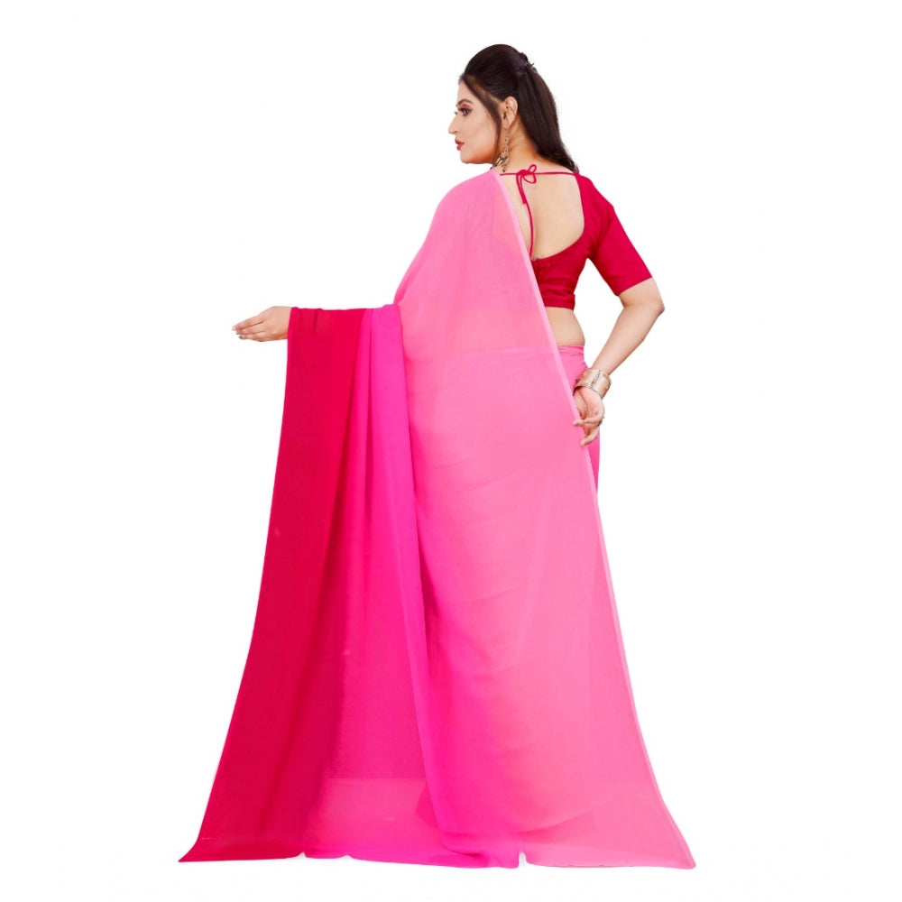 Generischer Georgette-Sari für Damen mit Aufdruck und ungesäumter Bluse (Rosa, 5–6 m)