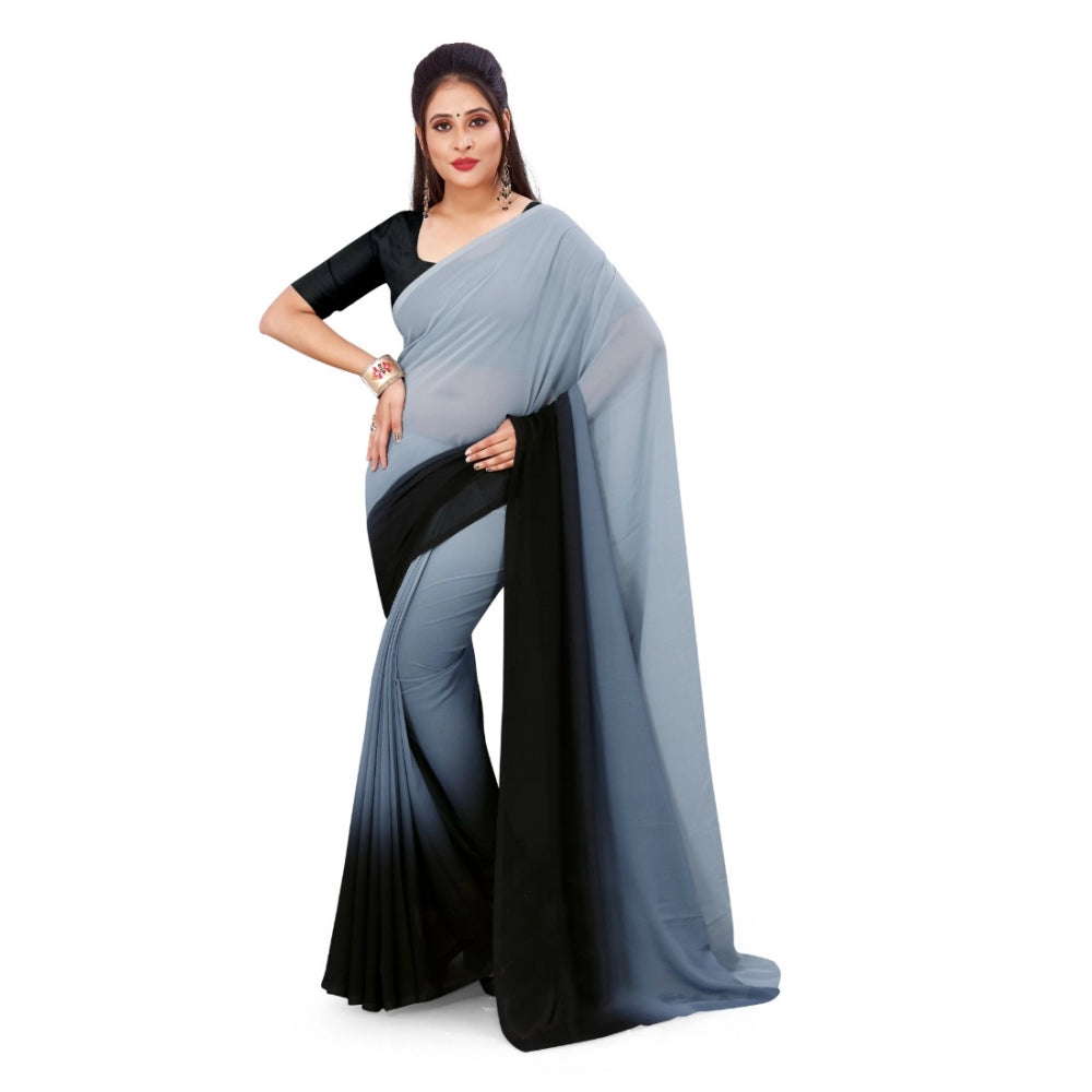 Generic Women's Georgette Printed Saree With Unstitched Blouse (Grey, 5-6 Mtrs)