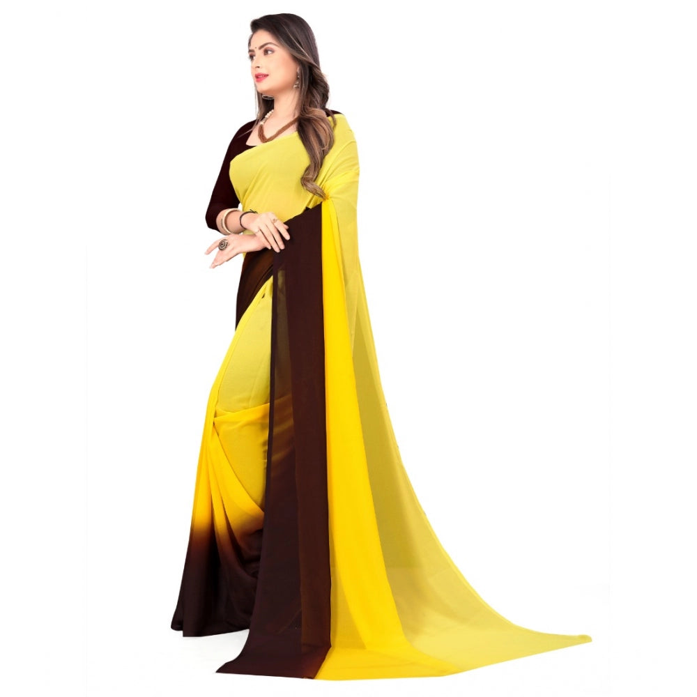 Generic Women's Georgette Printed Saree With Unstitched Blouse (Yellow, 5-6 Mtrs)