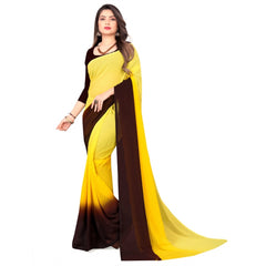 Generic Women's Georgette Printed Saree With Unstitched Blouse (Yellow, 5-6 Mtrs)