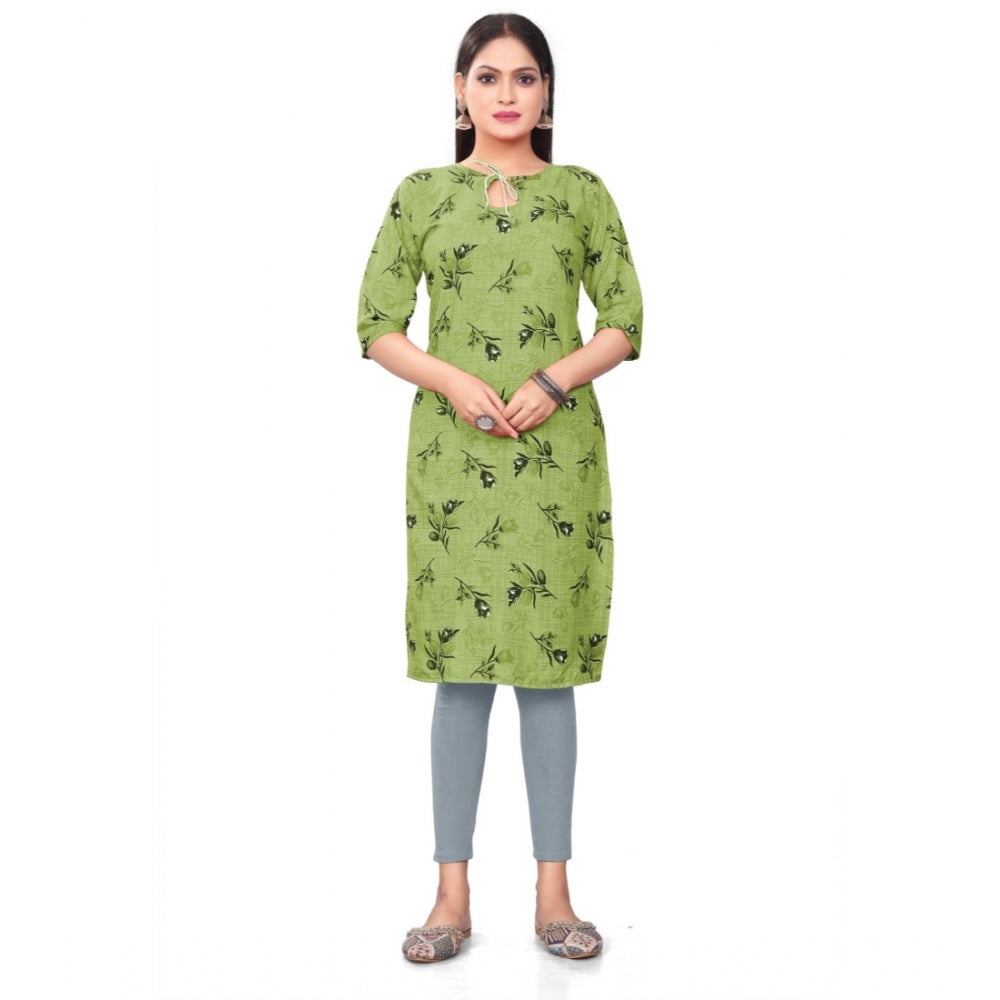 Generic Women's Casual 3/4th Sleeve Floral Print Polyester Knee Length Straight Kurti (Green)