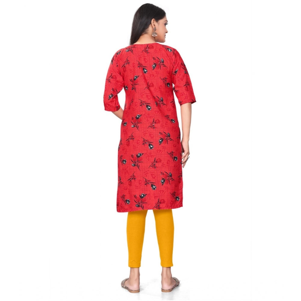 Generisches Damen-Kurti mit 3/4-Ärmeln und Blumendruck, Polyester, knielang, gerades Bein (rot)