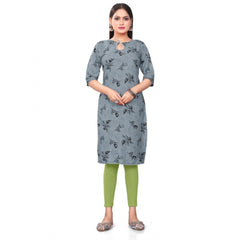 Generic Women's Casual 3/4th Sleeve Floral Print Polyester Knee Length Straight Kurti (Grey)