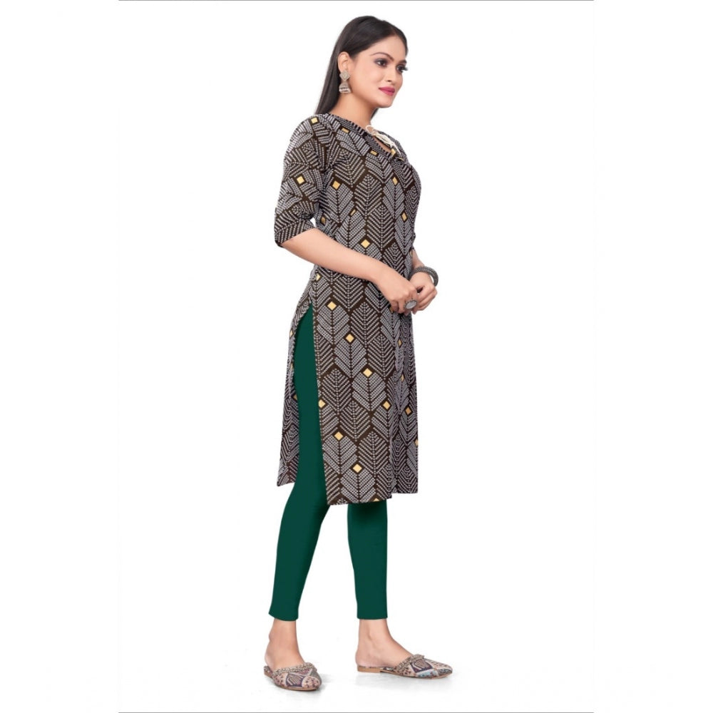 Generic Women's Casual 3/4th Sleeve Printed Polyester Knee Length Straight Kurti (Maroon)