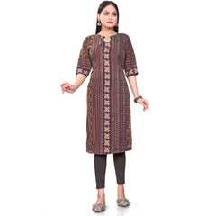 Generic Women's Casual 3/4th Sleeve Paisley Polyester Knee Length Straight Kurti (Red)