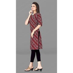 Generic Women's Casual 3/4th Sleeve Geometric Print Polyester Knee Length Straight Kurti (Red)