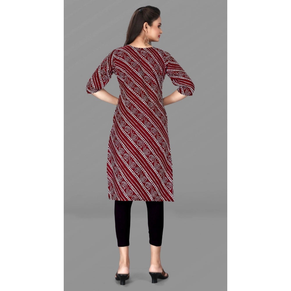 Generic Women's Casual 3/4th Sleeve Geometric Print Polyester Knee Length Straight Kurti (Red)