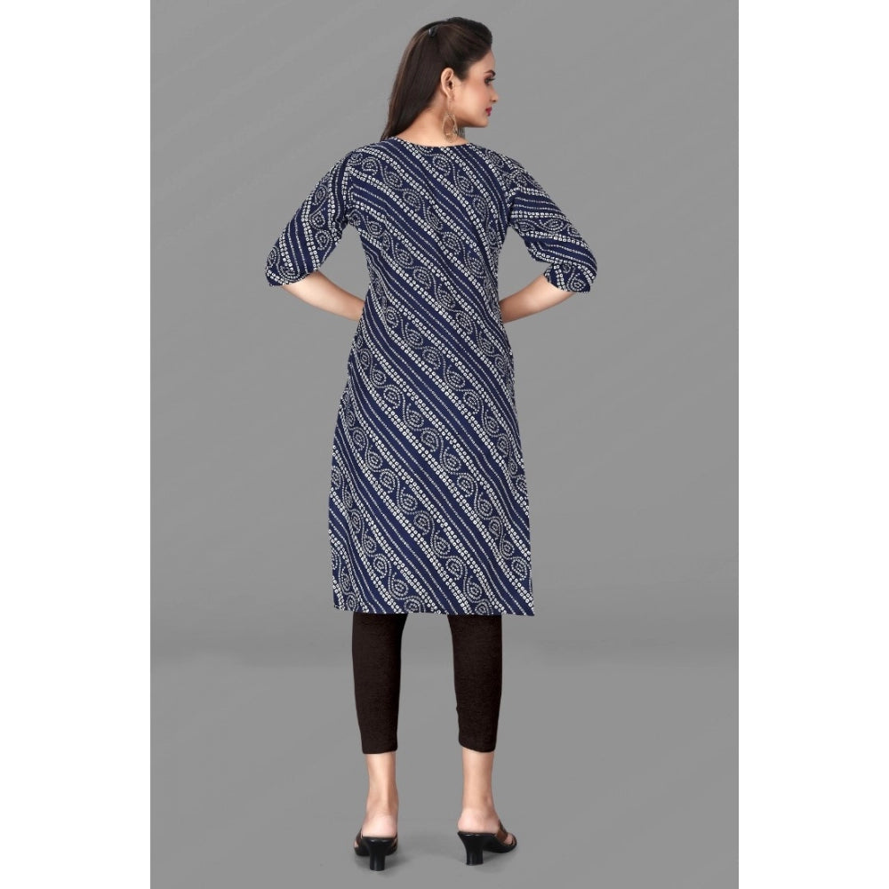 Generisches Damen-Kurti aus Polyester mit 3/4-Ärmeln und geometrischem Aufdruck, knielang und gerade (blau)