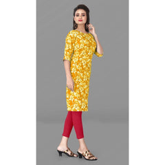 Generic Women's Casual 3/4th Sleeve Floral Print Polyester Knee Length Straight Kurti (Yellow)