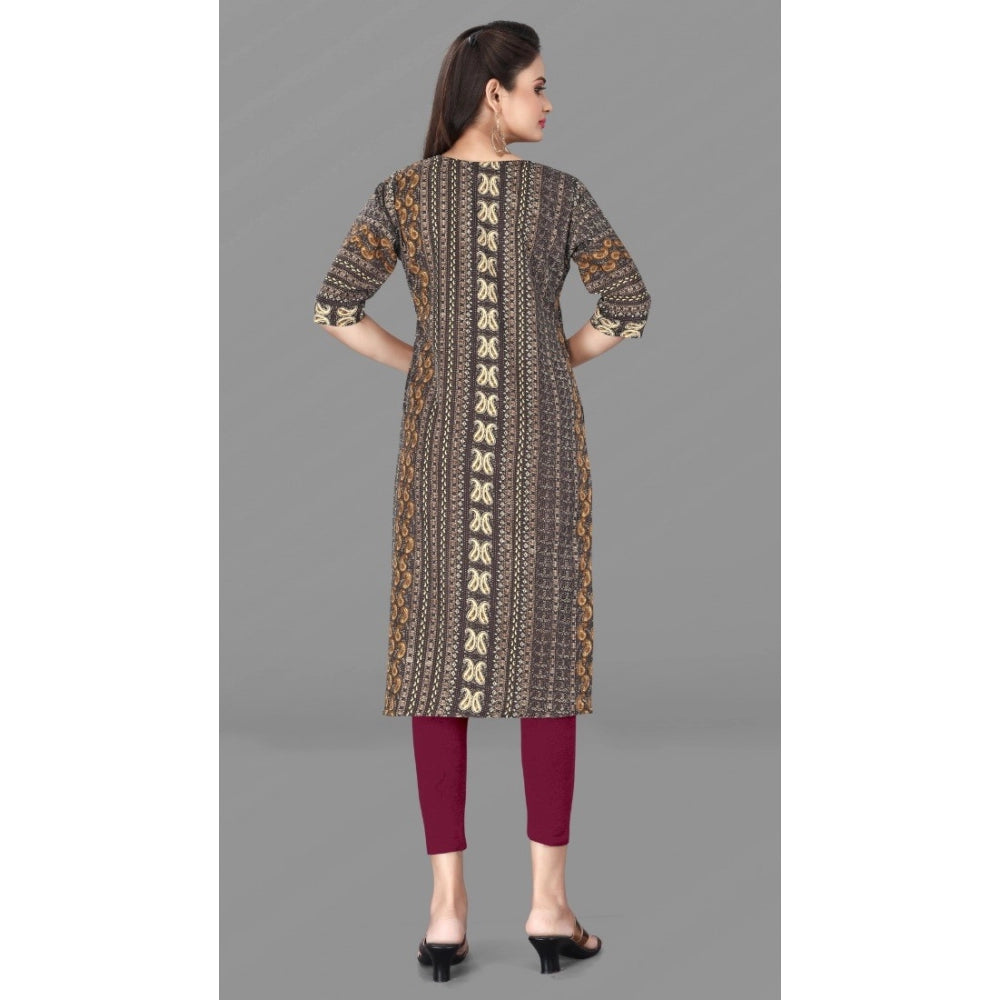 Generic Women's Casual 3/4th Sleeve Paisley Polyester Knee Length Straight Kurti (Maroon)