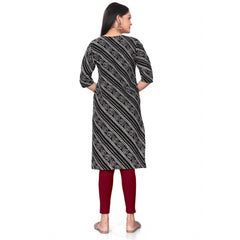 Generic Women's Casual 3/4th Sleeve Geometric Print Polyester Calf Length Straight Kurti (Black)