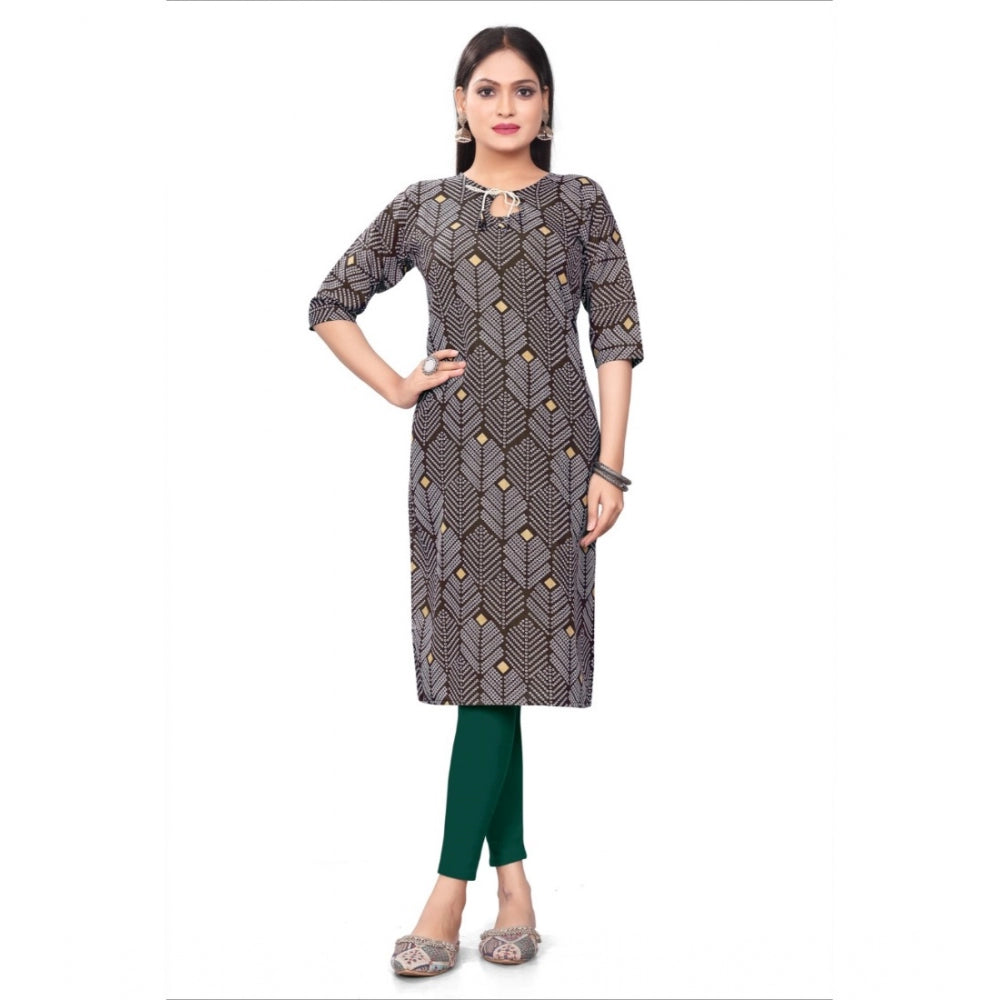 Generic Women's Casual 3/4th Sleeve Printed Polyester Knee Length Straight Kurti (Maroon)