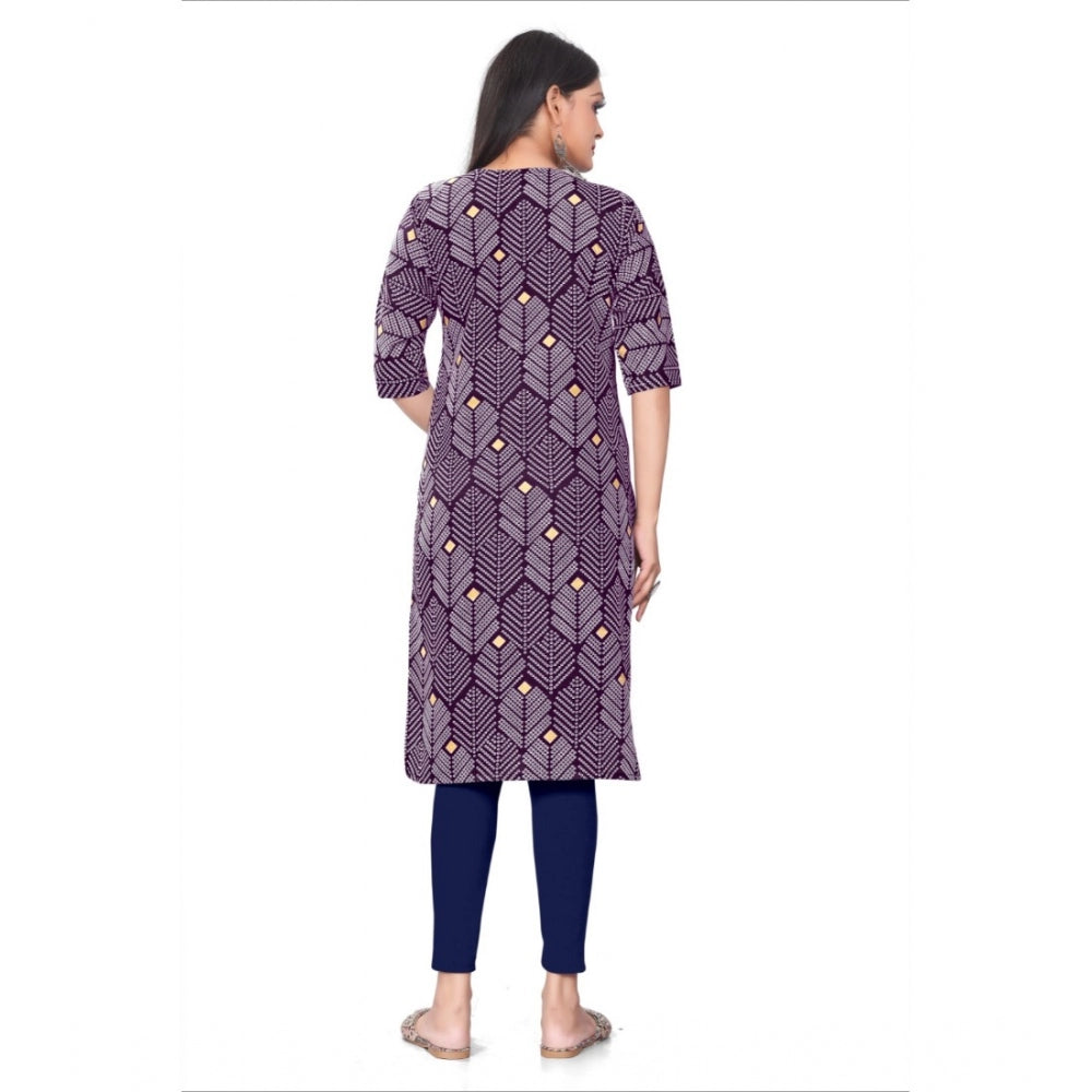 Generic Women's Casual 3/4th Sleeve Printed Polyester Knee Length Straight Kurti (Violet)