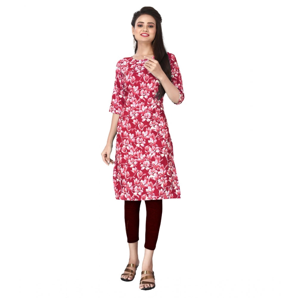 Generisches Damen-Kurti mit 3/4-Ärmeln und Blumendruck, Polyester, knielang, gerades Bein (rot)