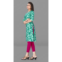 Generic Women's Casual 3/4th Sleeve Floral Print Polyester Knee Length Straight Kurti (Green)