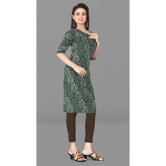 Generic Women's Casual 3/4th Sleeve Printed Polyester Knee Length Straight Kurti (Green)